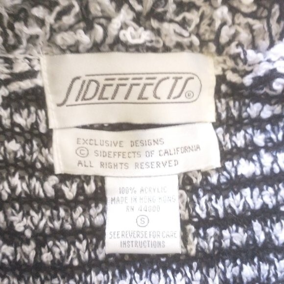 SIDEFFECTS VTG 80's Shaggy Striped Loop Knit Cardigan Sweater Retro S Cozy - Picture 7 of 12